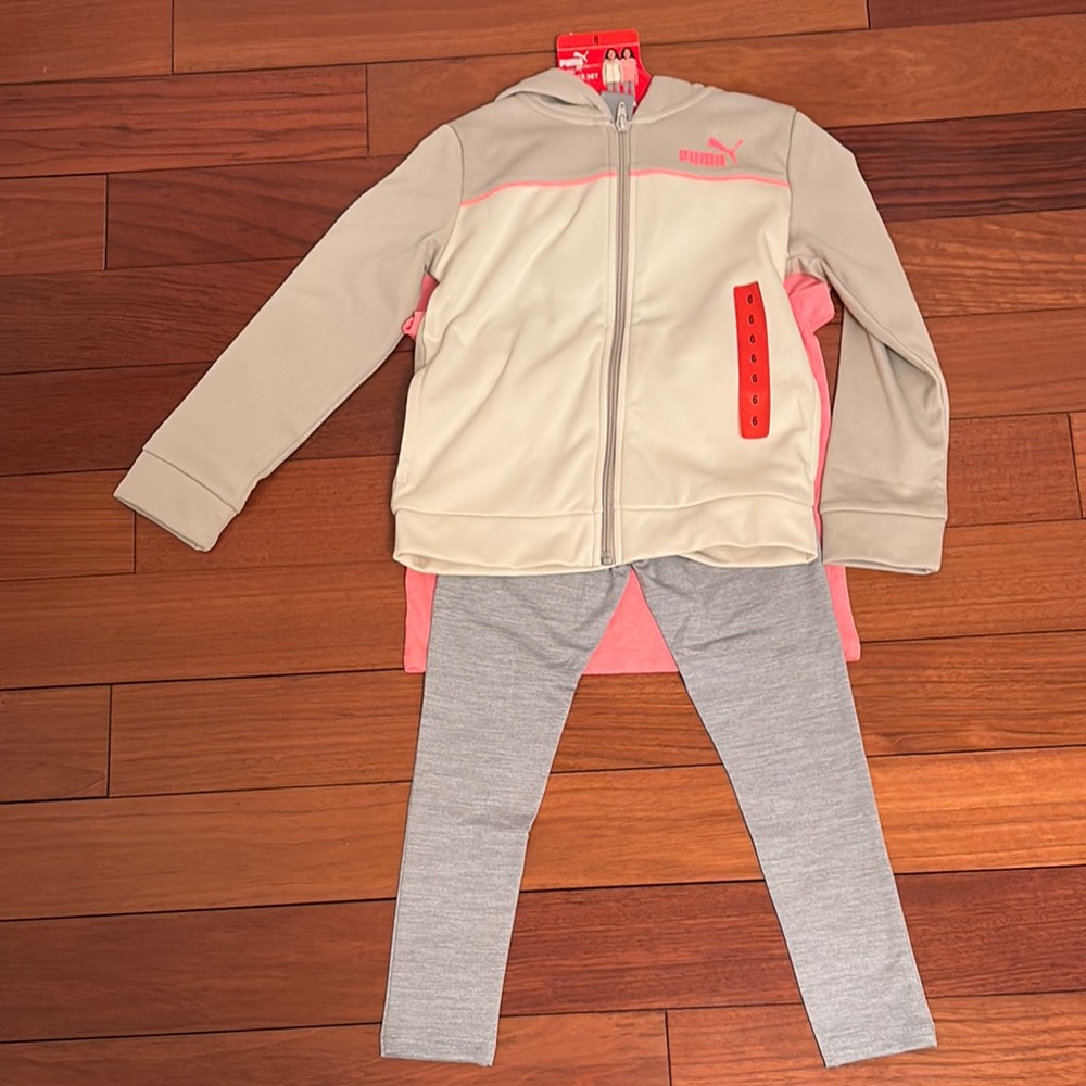 Puma Beige Jacket and Gray Leggings Set